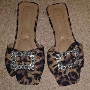 Leopard Print Women's Shoes with Rhinestone Buckle